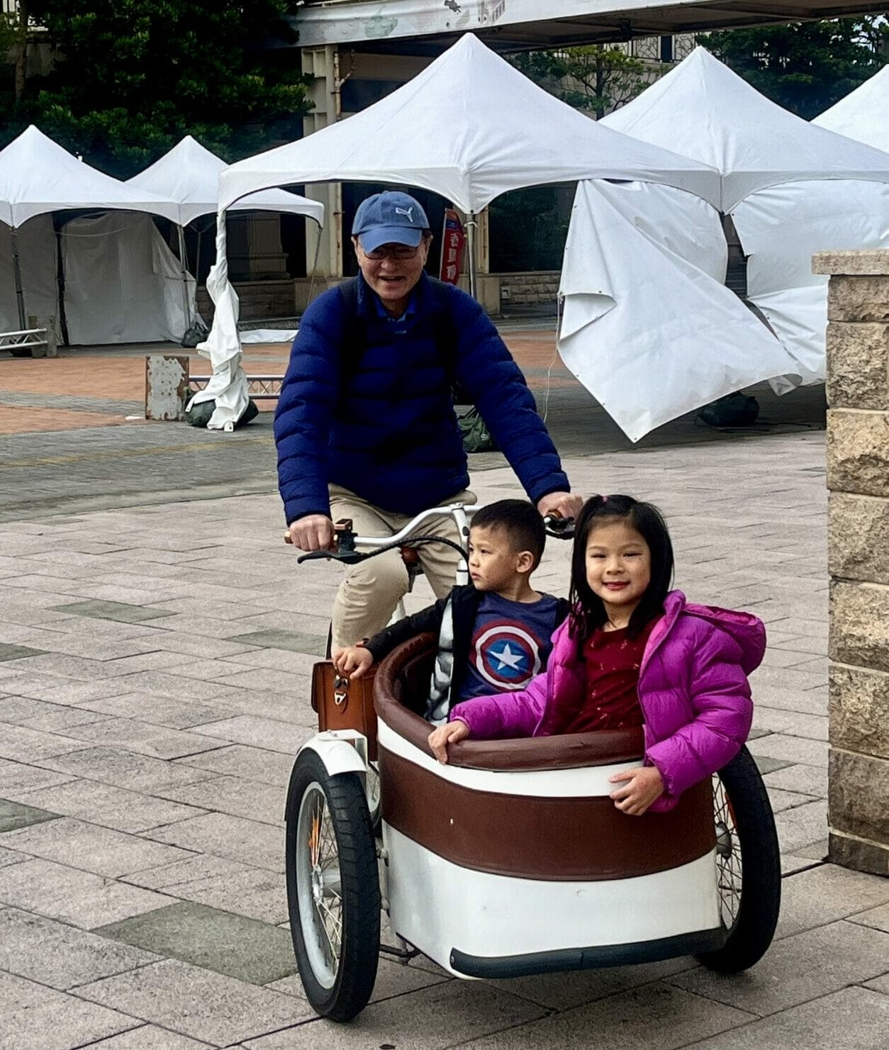 80 year young man biking my niece and nephew.