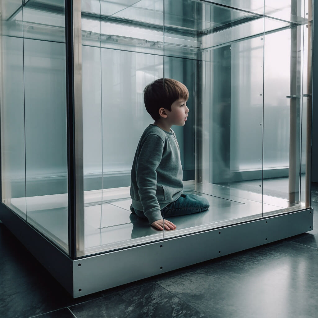 Why Won't You Admit You're Autistic Like Me? | curaJOY An autistic boy sitting in a glass case, seeking admission to the outside world.